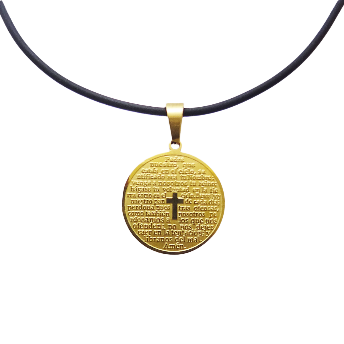 Collar con caucho y dije padre nuestro